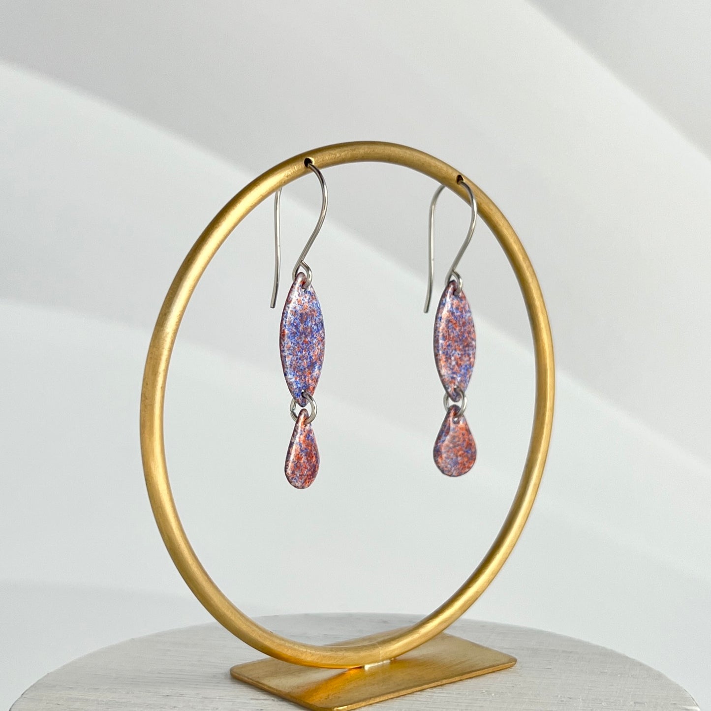 Double Drop Enamel Earrings- Orange and Blue