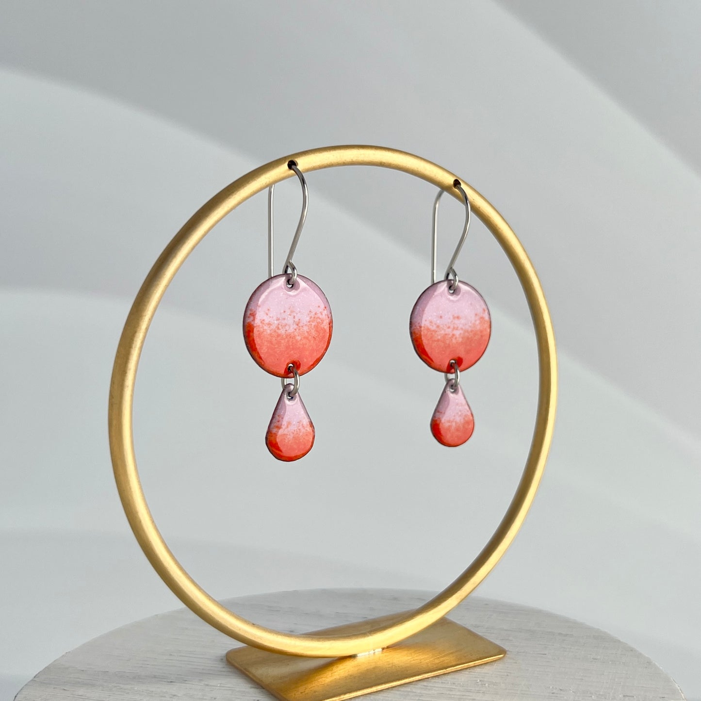 Double Drop Enamel Earrings- Pink and Orange