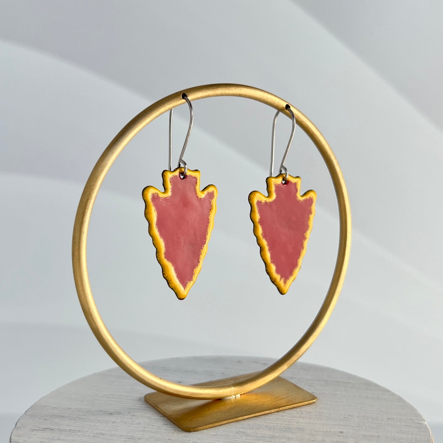 Enamel Arrowhead Earrings- Small Red & Yellow