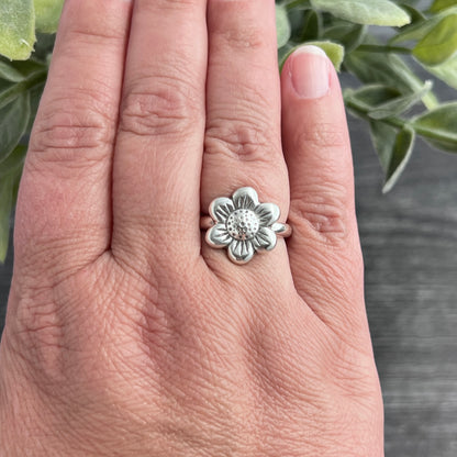 Sterling Silver Puffy Flower Ring