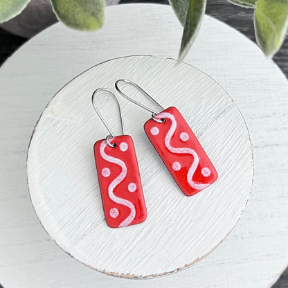 Rectangle Enamel Earrings with Stenciled Design