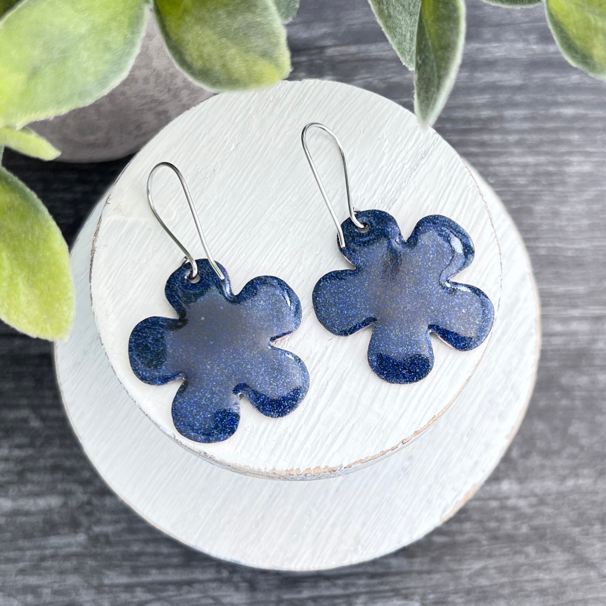 Rounded Five Petal Enamel Flower Earrings