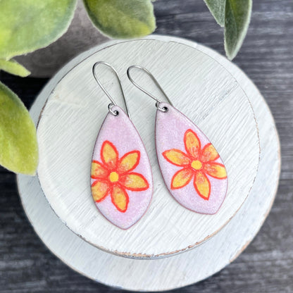 Enamel Earrings with Hand Painted Flowers