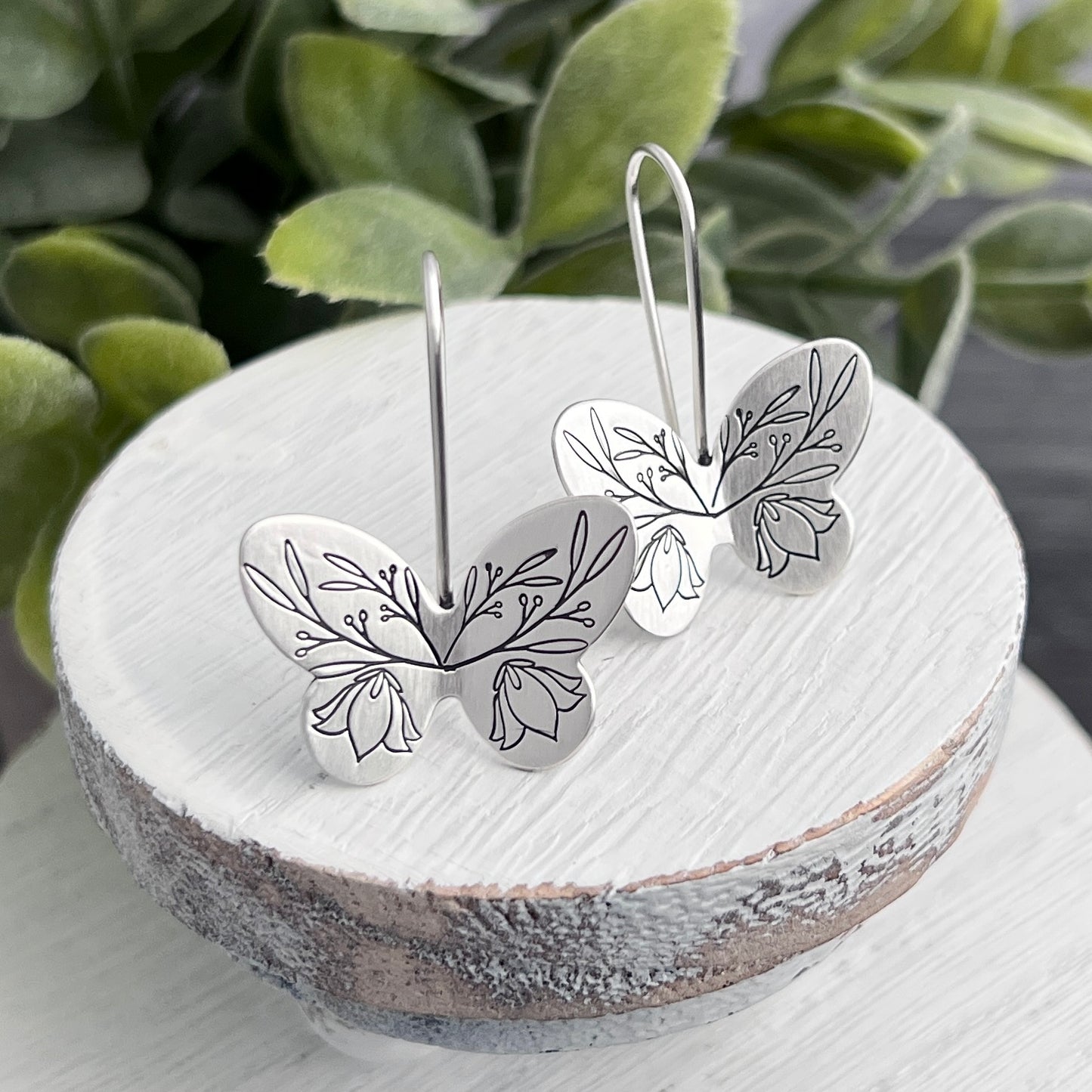 Sterling Silver Hand Stamped Butterfly Earrings