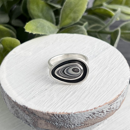 Sterling Silver Saddle Set Teardrop Fordite Ring