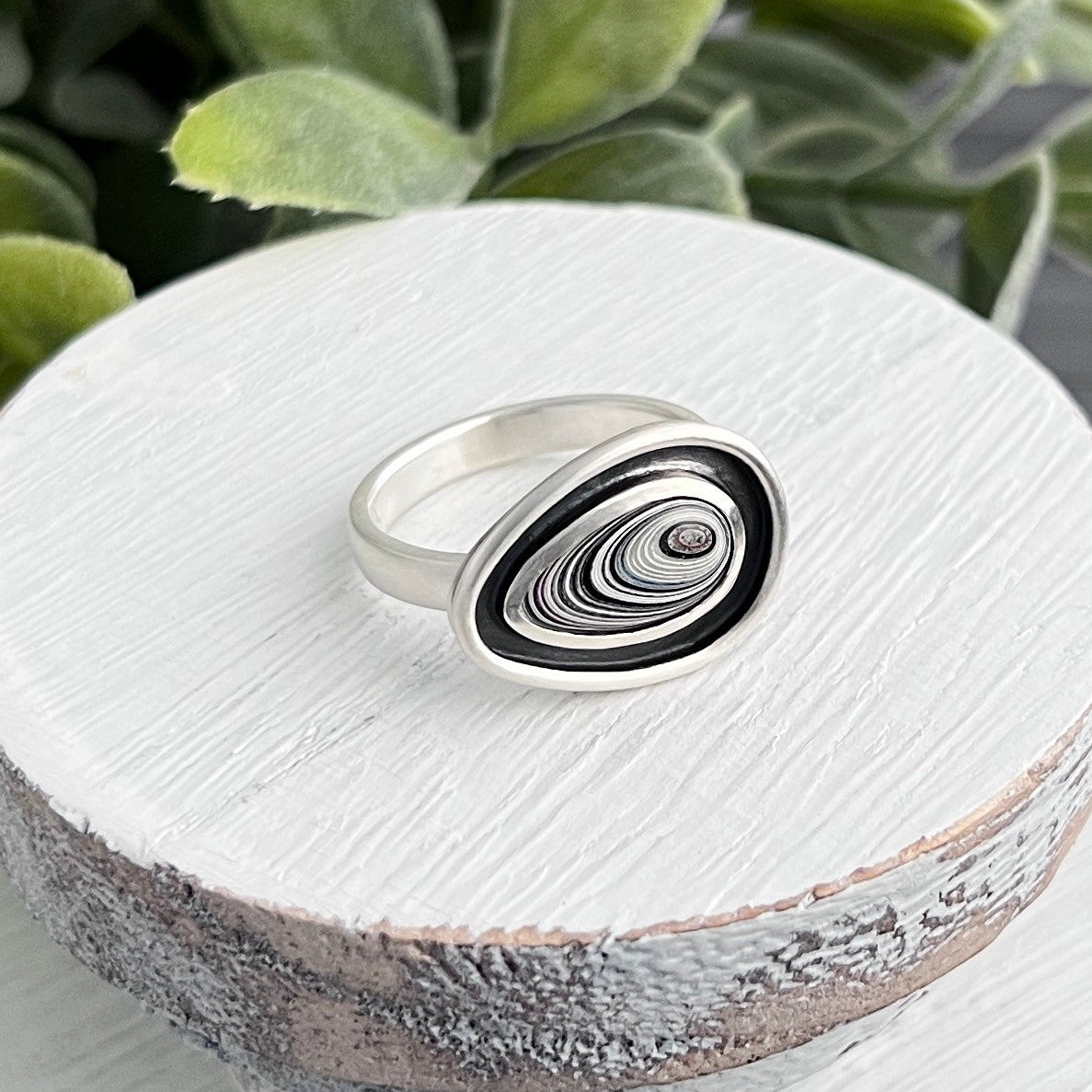 Sterling Silver Saddle Set Teardrop Fordite Ring