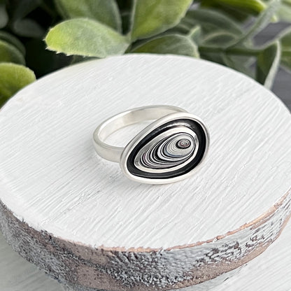Sterling Silver Saddle Set Teardrop Fordite Ring