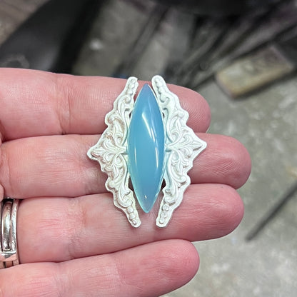 Blue Chalcedony Marquise Necklace with Decorative Frame