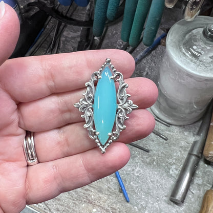 Blue Chalcedony Marquise Necklace with Decorative Frame