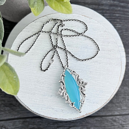 Blue Chalcedony Marquise Necklace with Decorative Frame