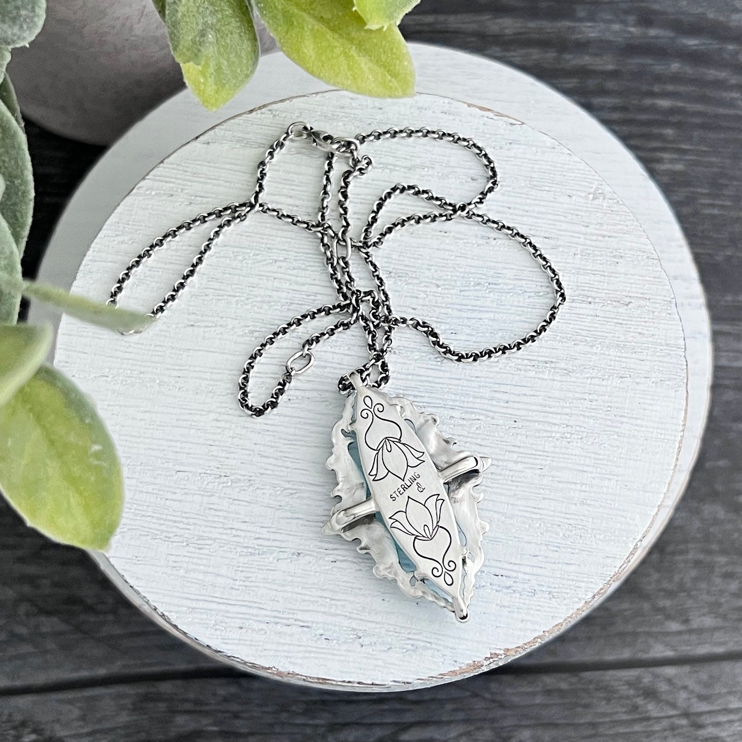 Blue Chalcedony Marquise Necklace with Decorative Frame
