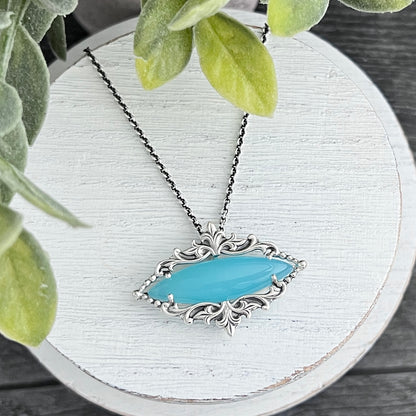 Blue Chalcedony Marquise Necklace with Decorative Frame