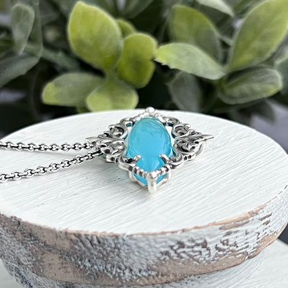 Blue Chalcedony Marquise Necklace with Decorative Frame