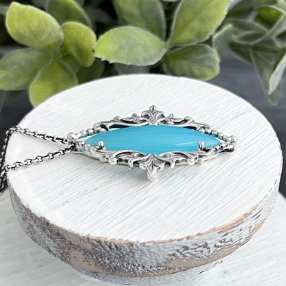 Blue Chalcedony Marquise Necklace with Decorative Frame