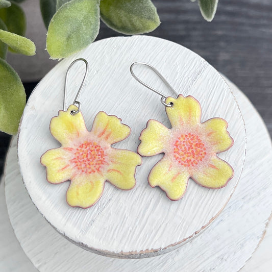 Hand Painted Enamel Flower Earrings