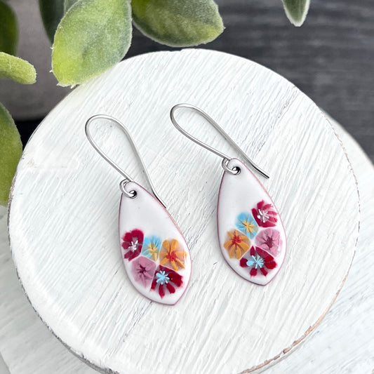 Enamel Earrings With Colorful Millefiori Flowers