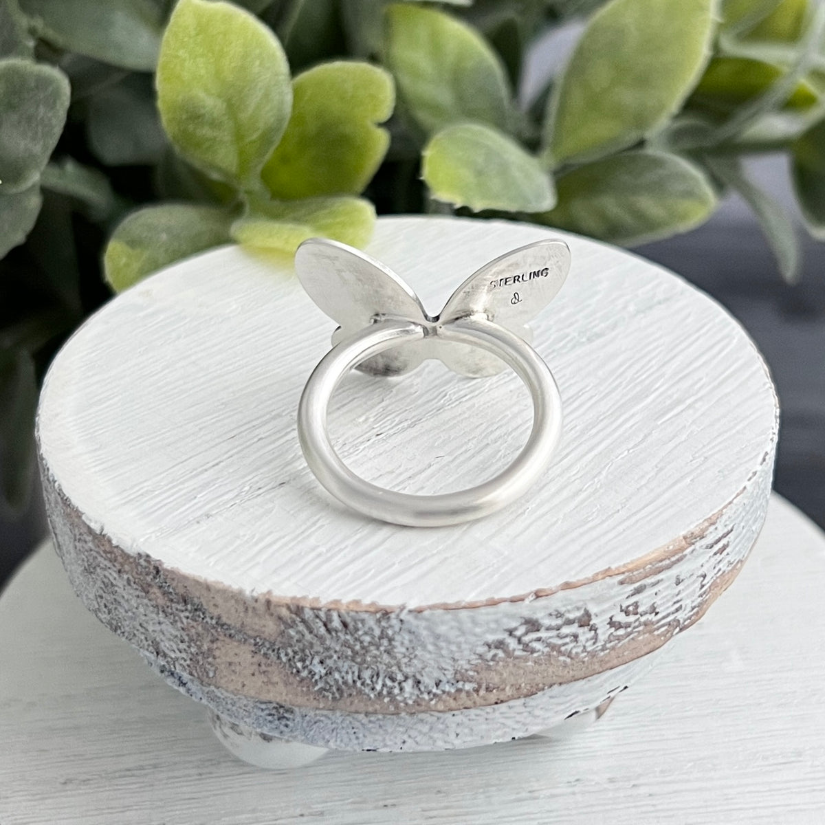 Sterling Silver Hand Stamped Butterfly Ring