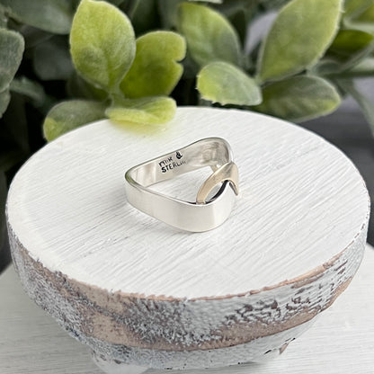 Sterling Silver Curved Ring with Overlapping Gold Wave