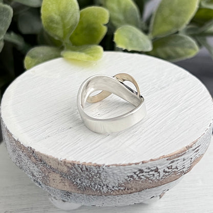 Sterling Silver Curved Ring with Overlapping Gold Wave