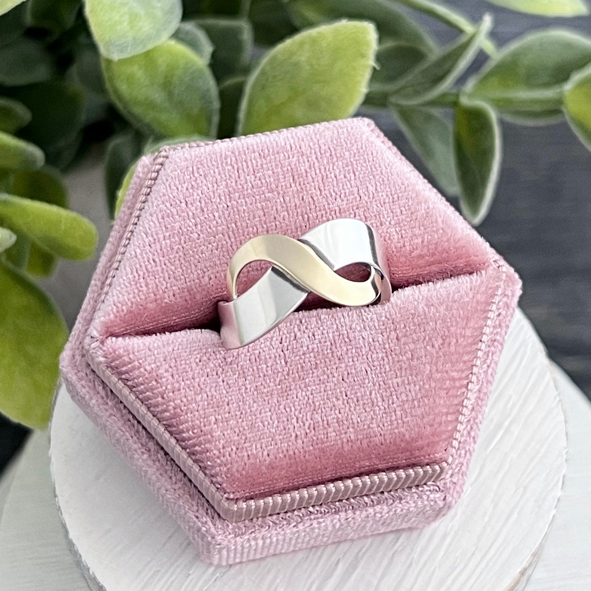 Sterling Silver Curved Ring with Overlapping Gold Wave