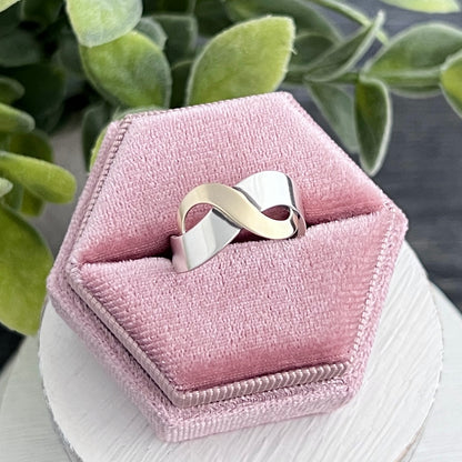 Sterling Silver Curved Ring with Overlapping Gold Wave