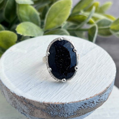 Sterling Silver Blue Goldstone Ring