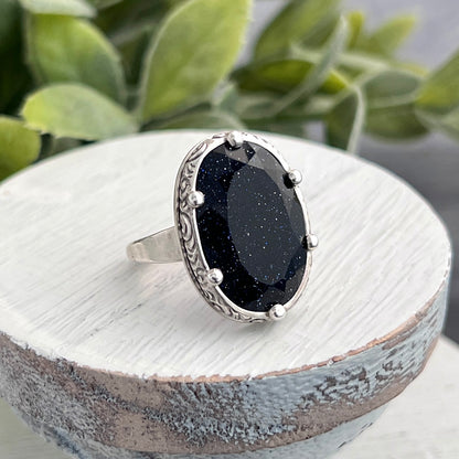 Sterling Silver Blue Goldstone Ring