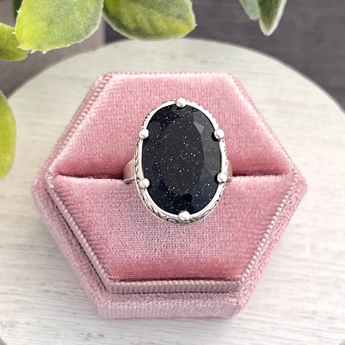 Sterling Silver Blue Goldstone Ring