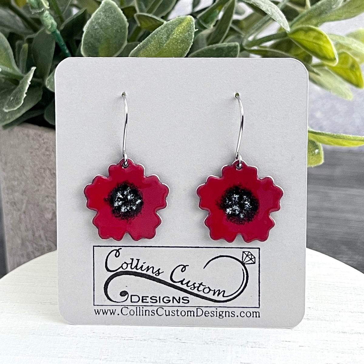 Enamel Poppy Earrings