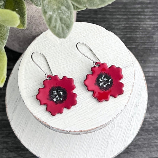 Enamel Poppy Earrings