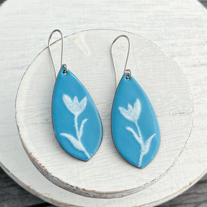 Enamel Earrings with Stenciled Floral Designs