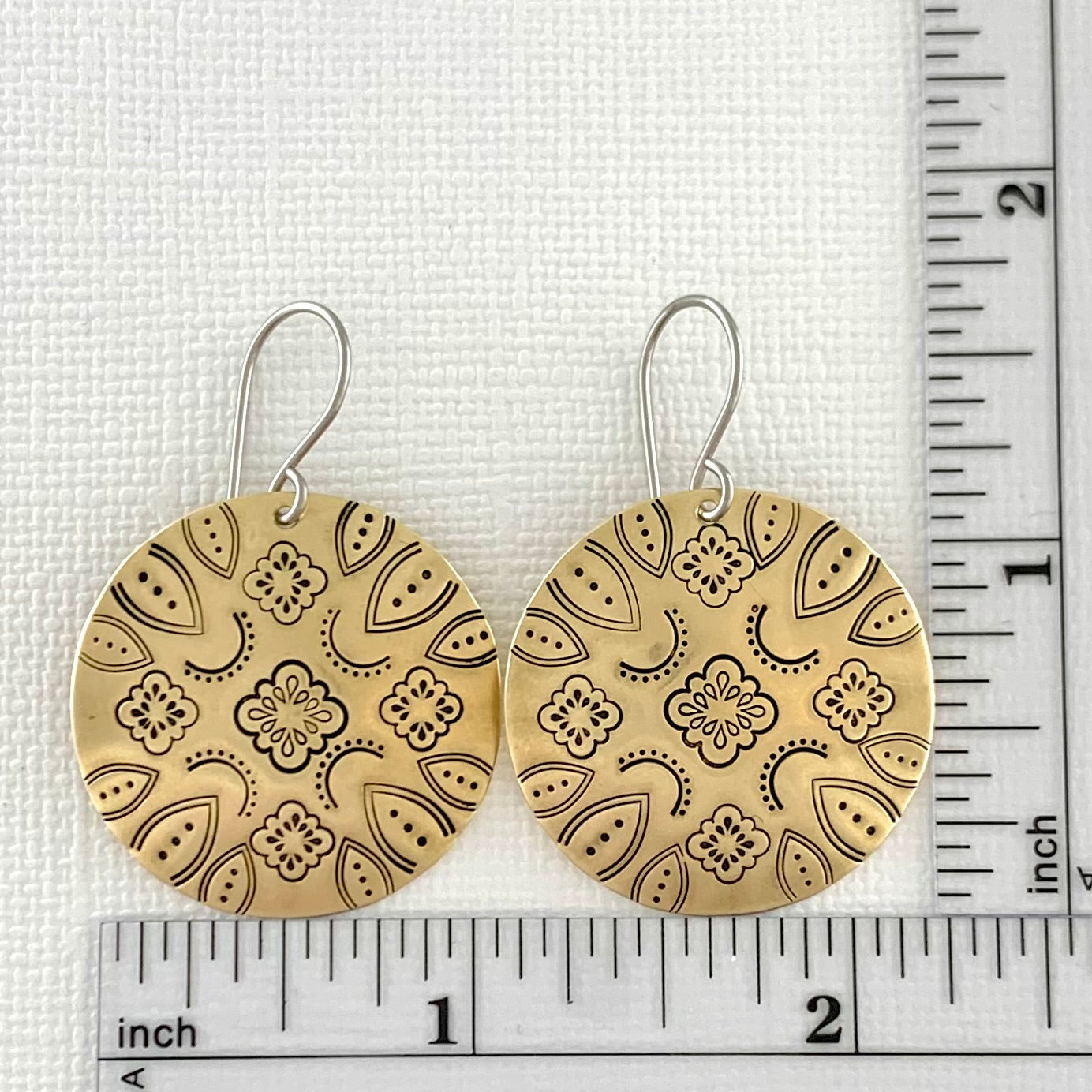 Domed Brass Hand Stamped Mandala Earrings