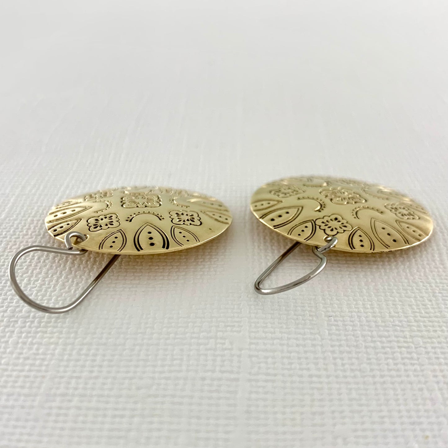 Domed Brass Hand Stamped Mandala Earrings