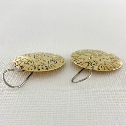 Domed Brass Hand Stamped Mandala Earrings