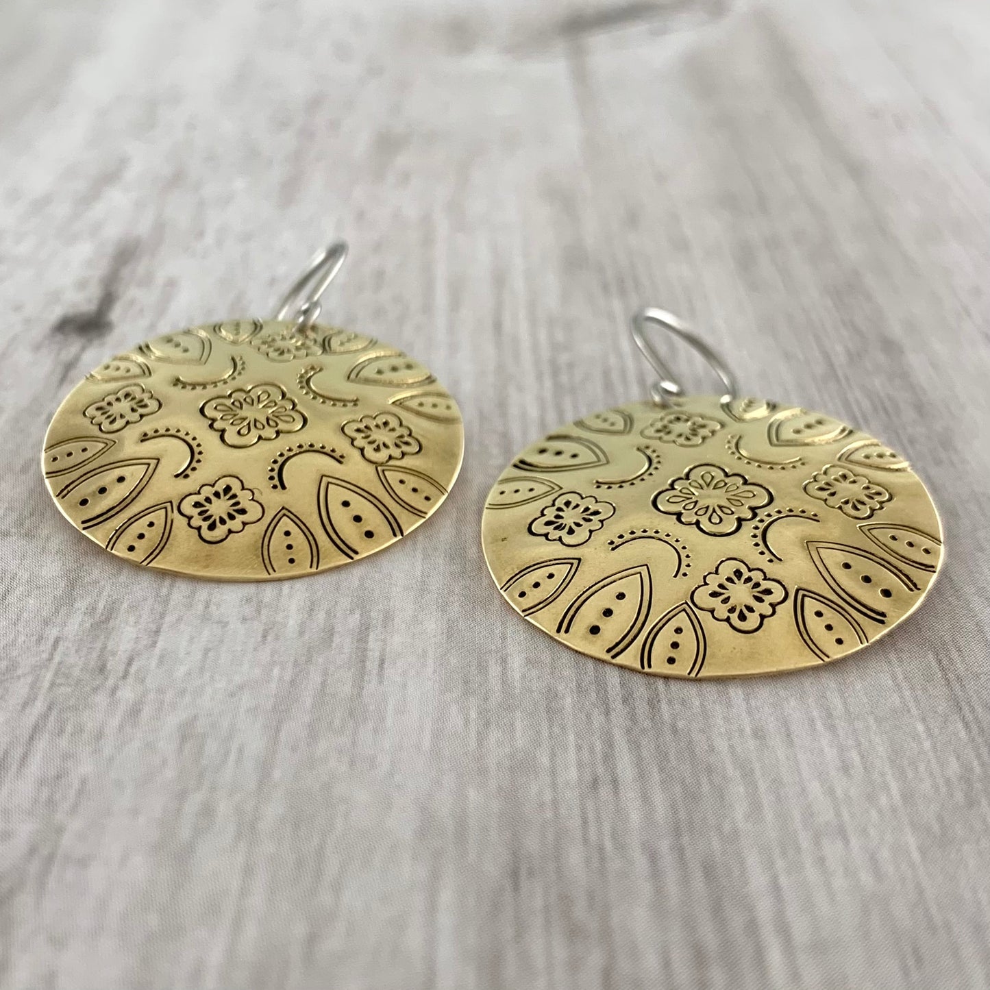 Domed Brass Hand Stamped Mandala Earrings