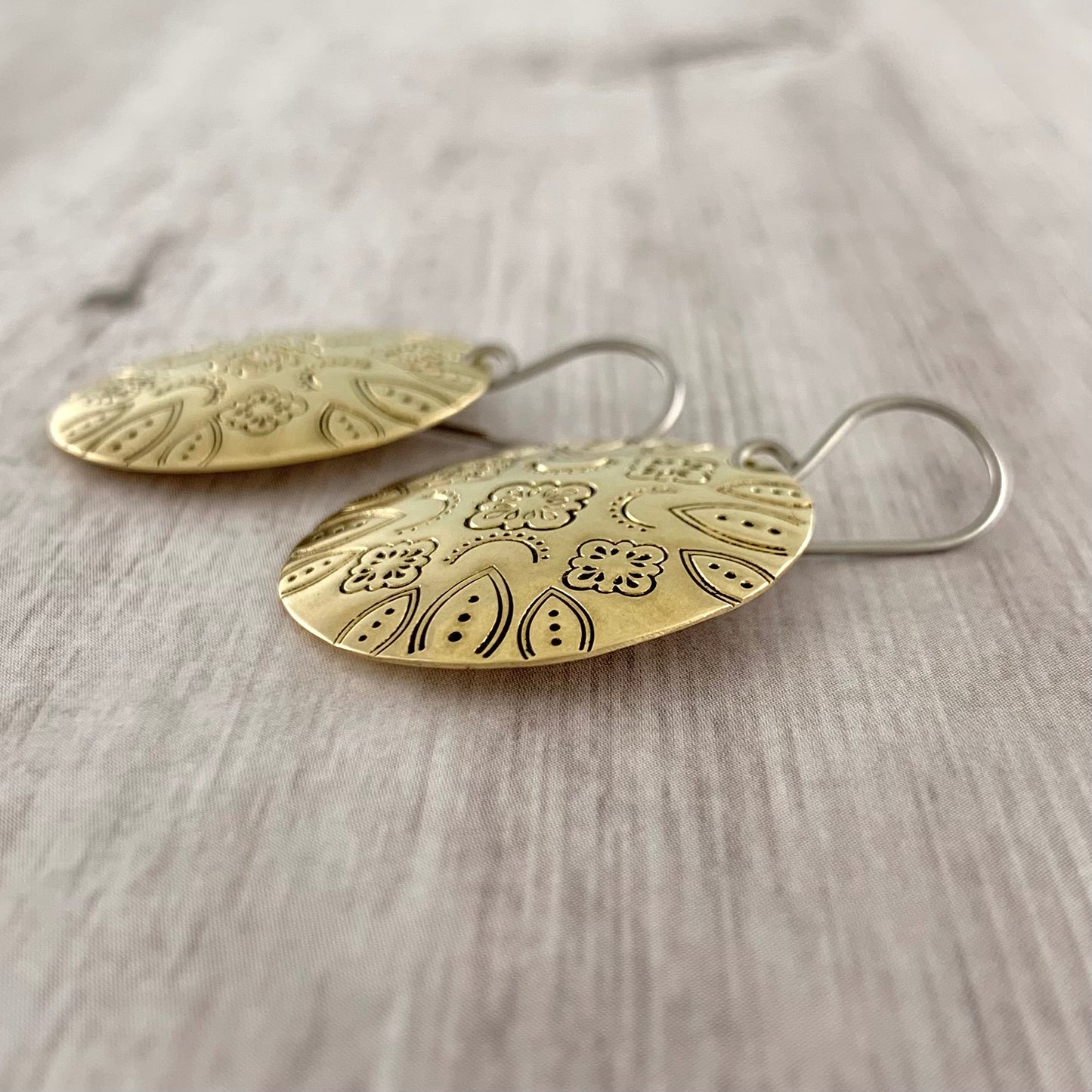 Domed Brass Hand Stamped Mandala Earrings