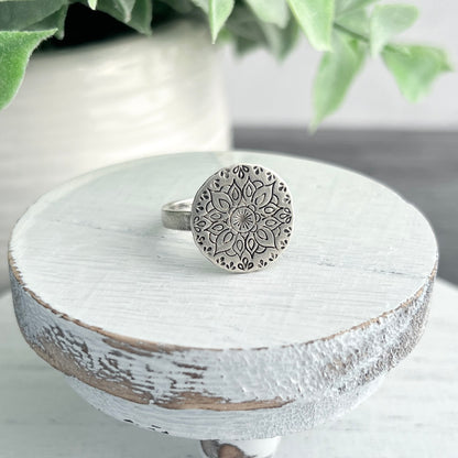 Sterling Silver Hand Stamped Mandala Ring