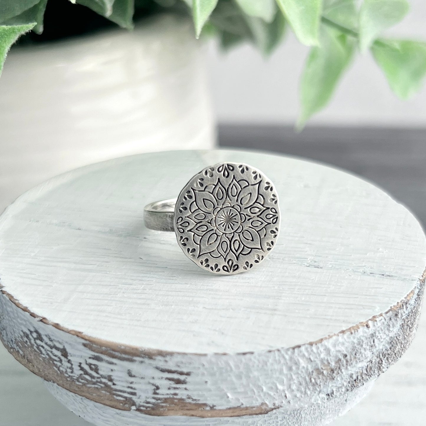 Sterling Hand Stamped Mandala Ring