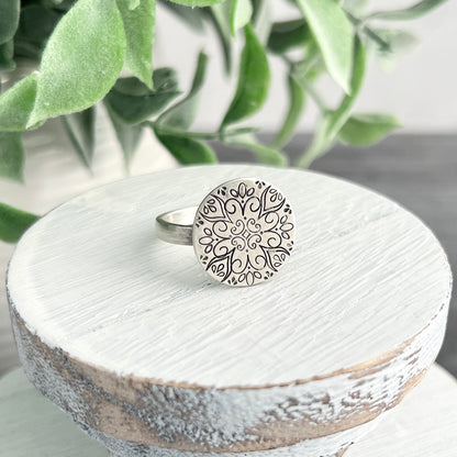 Sterling Silver Hand Stamped Mandala Ring