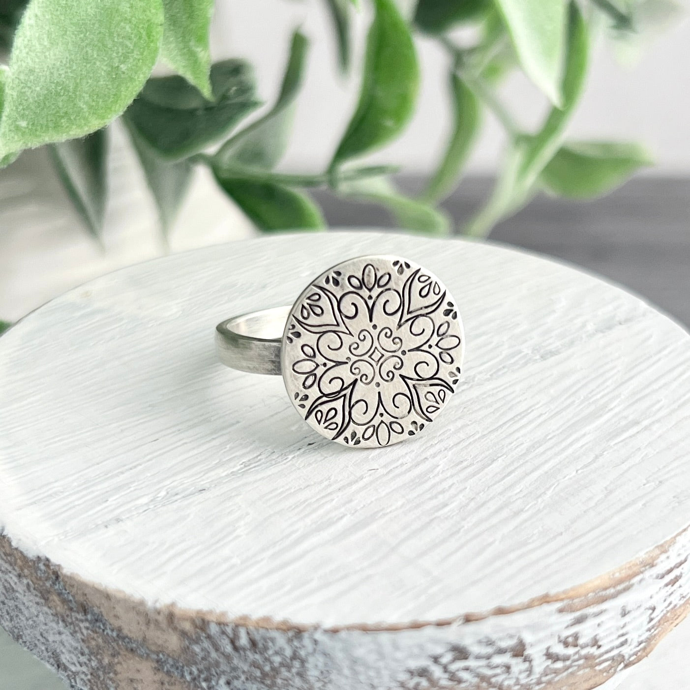 Sterling Hand Stamped Mandala Ring