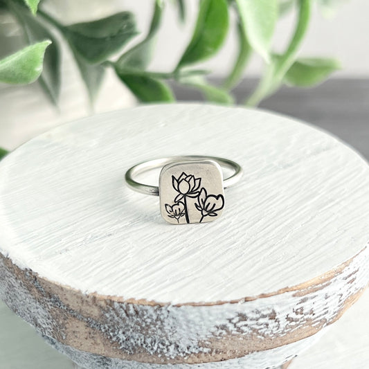 Small Flower Hand Stamped Ring