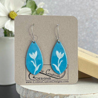 Enamel Earrings with Stenciled Floral Designs