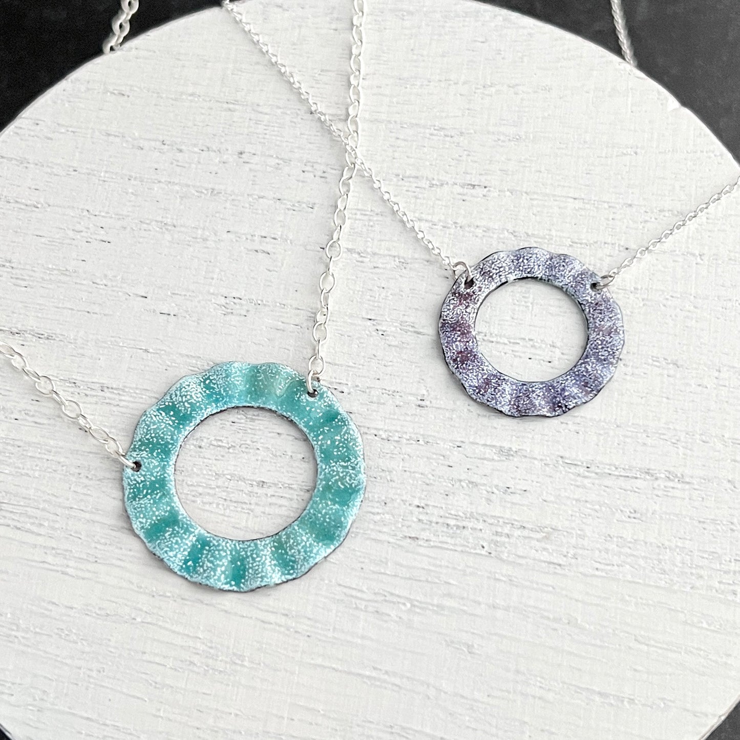 Enamel Wavy Open Circle Stationary Necklace