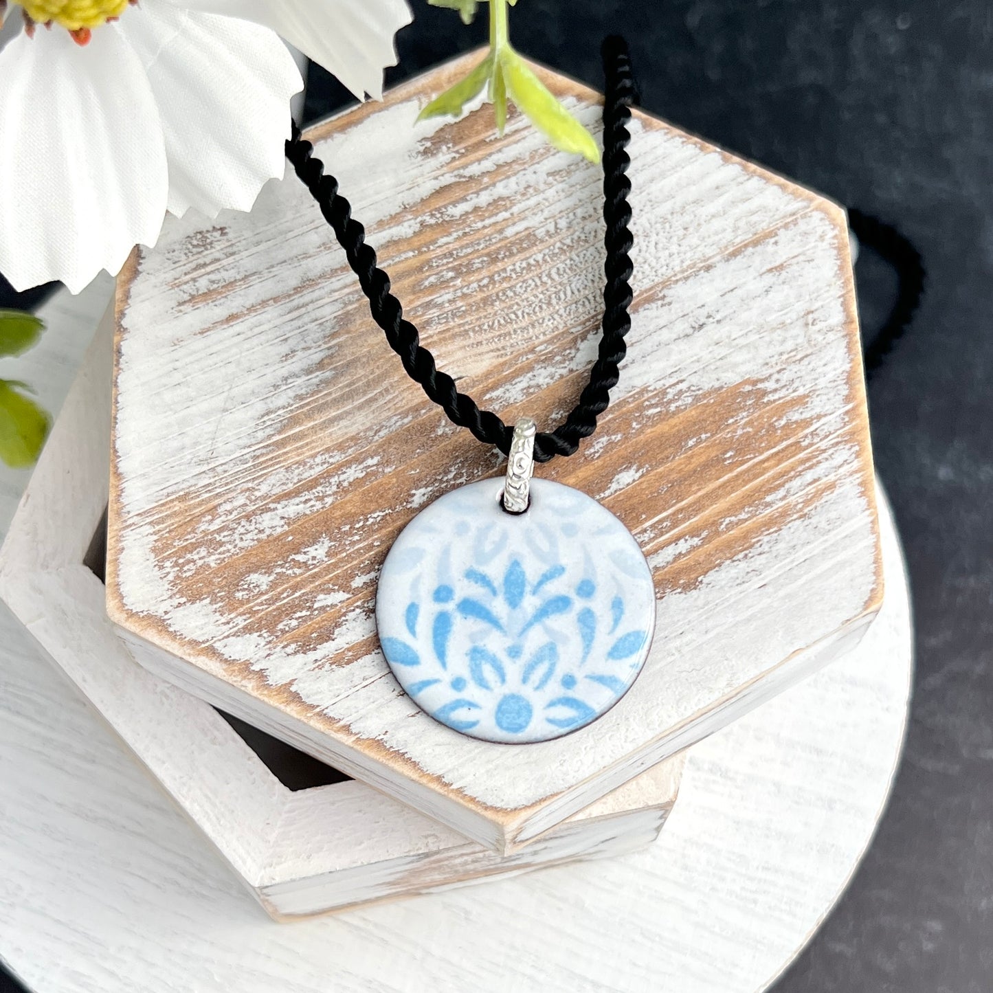 Partial Mandala Stenciled Enamel Necklace