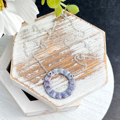 Enamel Wavy Open Circle Stationary Necklace