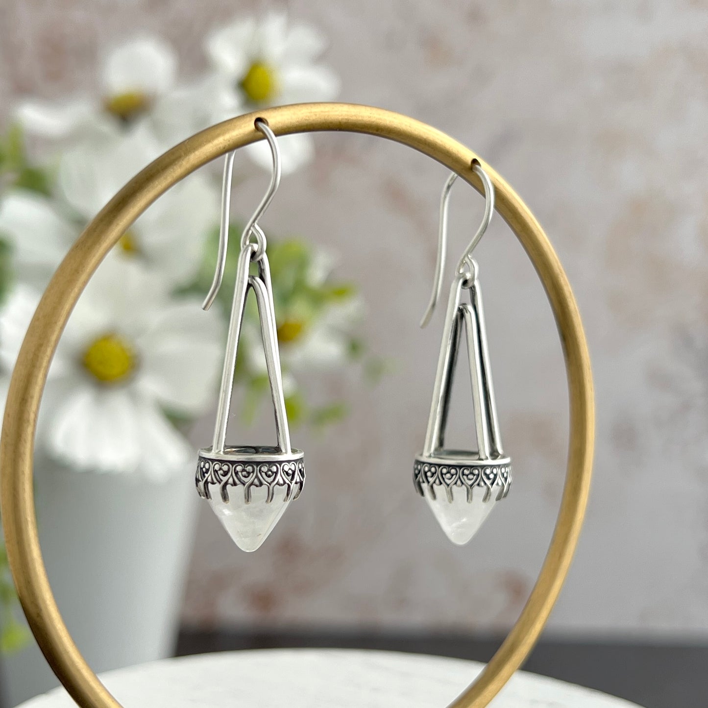 Decorative Drop Earrings with Cone Stones