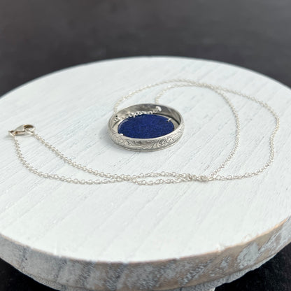 Hand Stamped Sterling Silver Frame Necklace with Floral Enamel Centerpiece