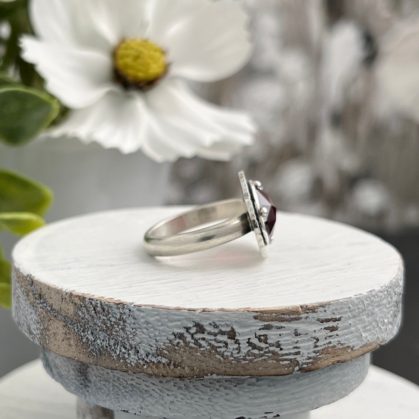 Sterling Silver Rose-Cut Mozambique Garnet Ring