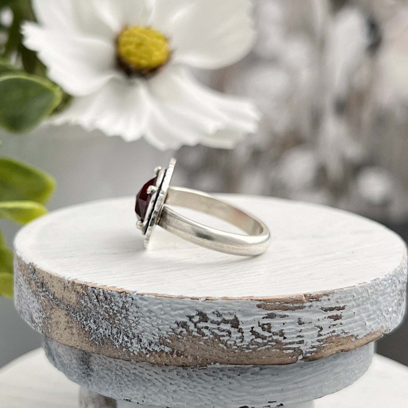 Sterling Silver Rose-Cut Mozambique Garnet Ring