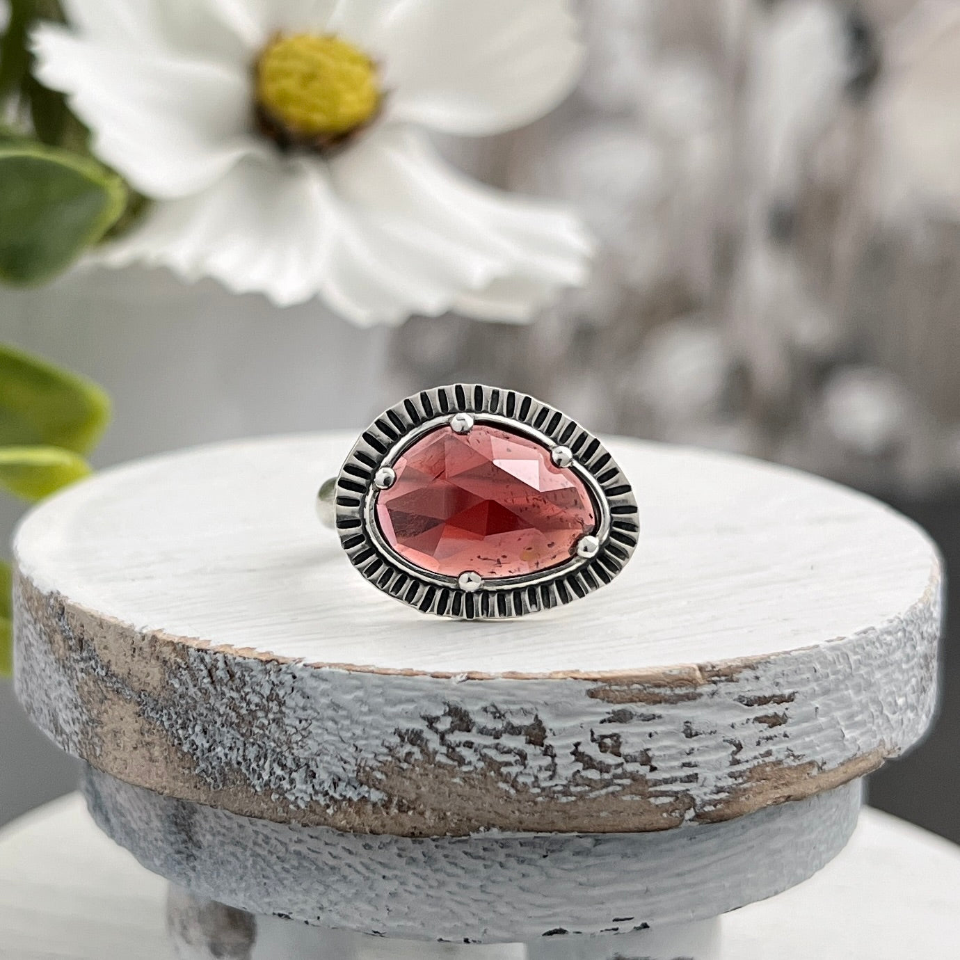 Sterling Silver Rose-Cut Mozambique Garnet Ring